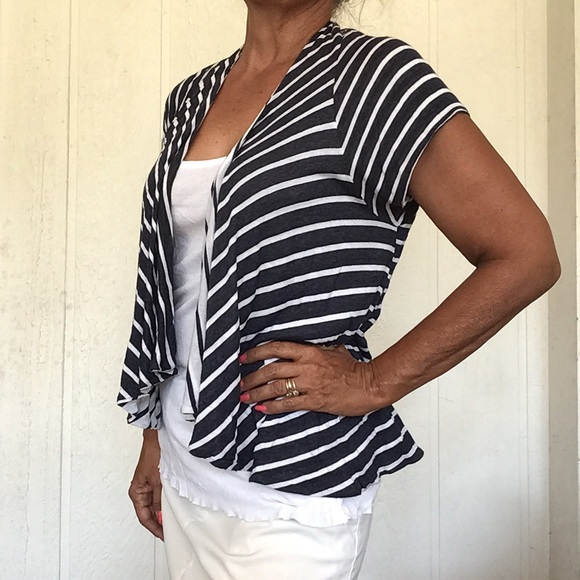 SPLENDID JERSEY KNIT STRIPED CARDIGAN BLUE AND WHITE MEDIUM - Picture 5 of 8